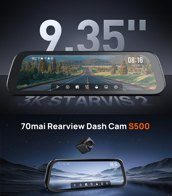 دوربین خودروی شیائومی مدل 70mai Rearview Dash Cam S500