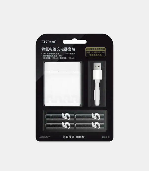 شارژر باتری قلمی و نیم قلمی  شیائومی ZMI به همراه 4 عدد باتری قلمی